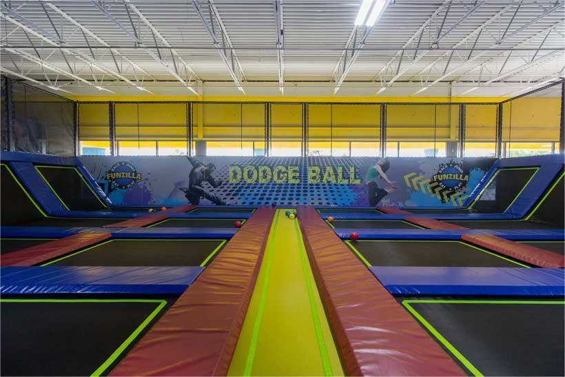 Trampoline dodgeball courts